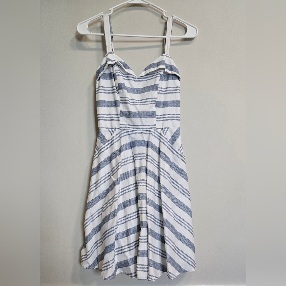 Blue Rain, Size S, NWOT, Blue and White Striped V Neck Dress with Pockets